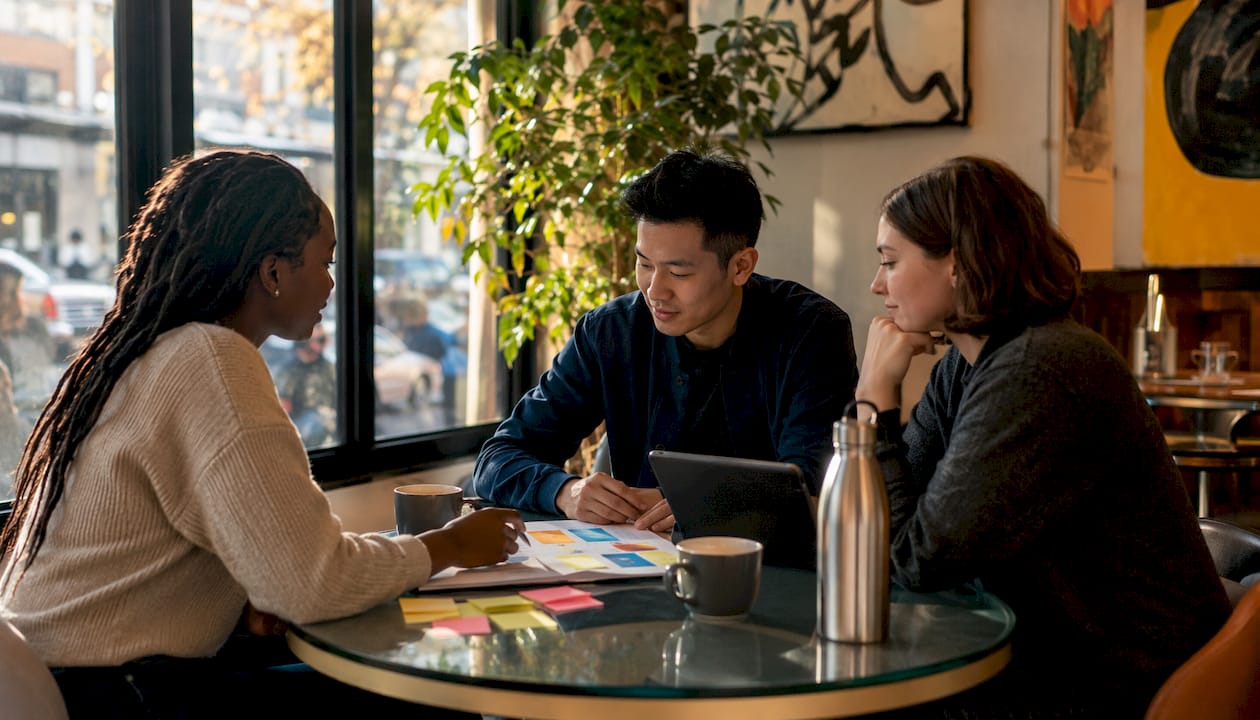 Small diverse team discussing decision cycle