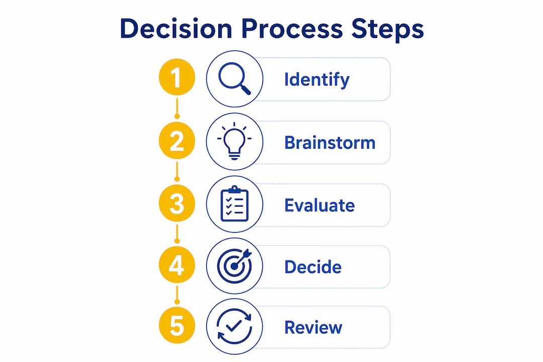 Infographic showing five steps of decision making process