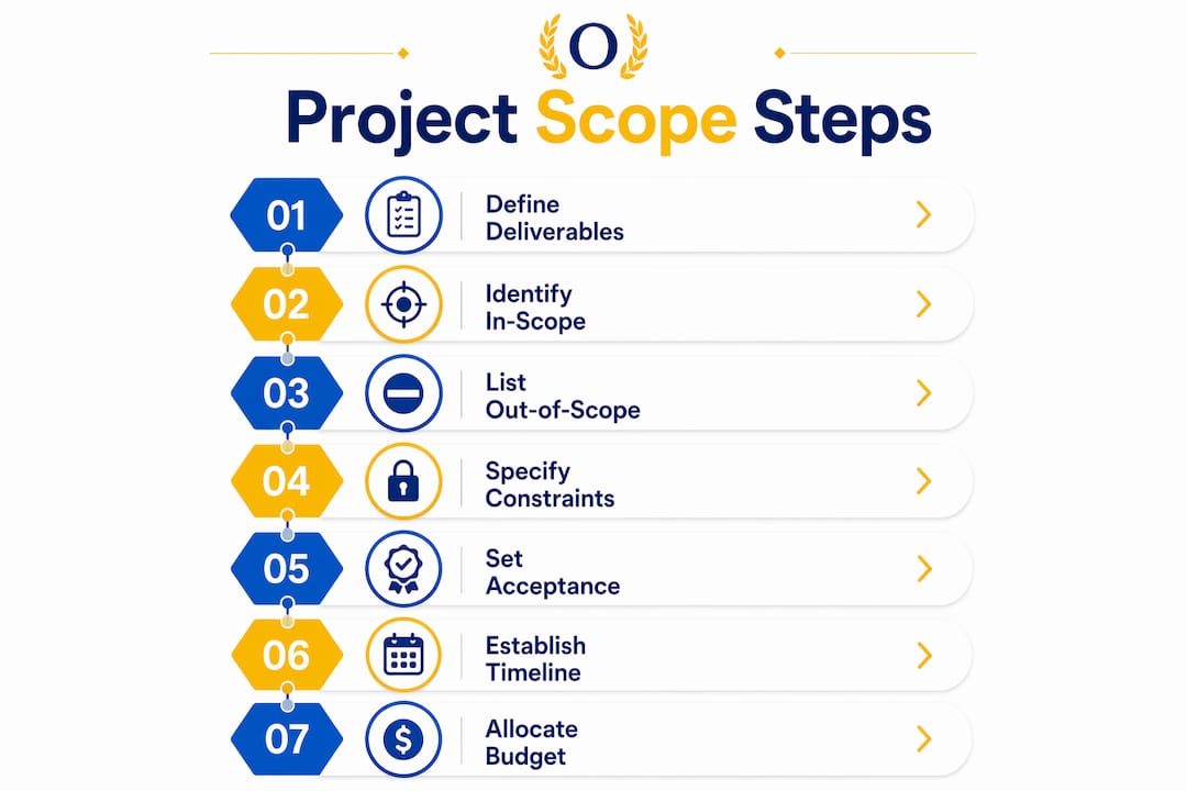 Vertical flow infographic of project scope planning steps