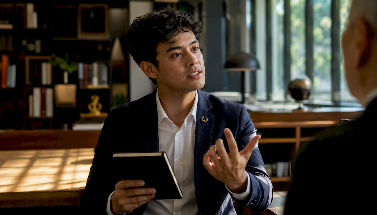 Professional engaged in micro-mentoring conversation
