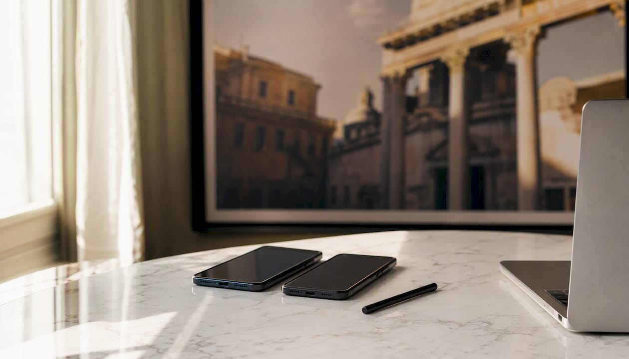 Two smartphones side by side on desk