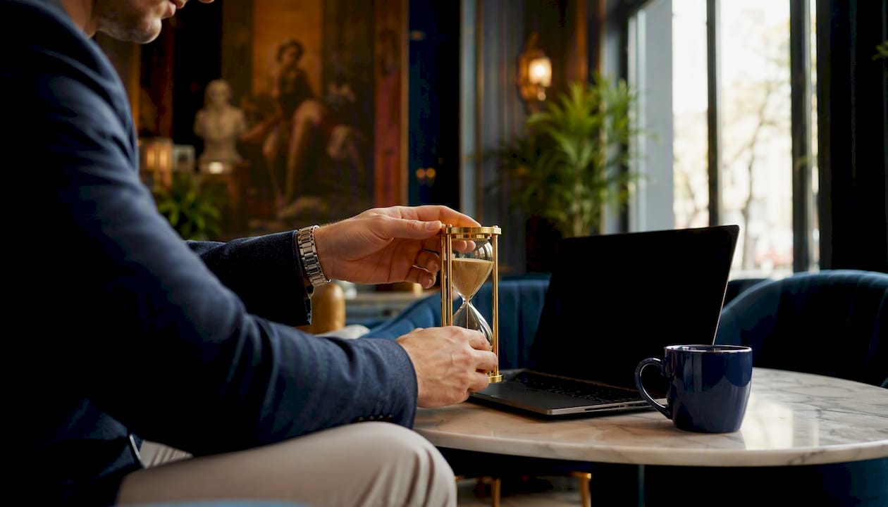 Hands and desk items symbolizing time blocking
