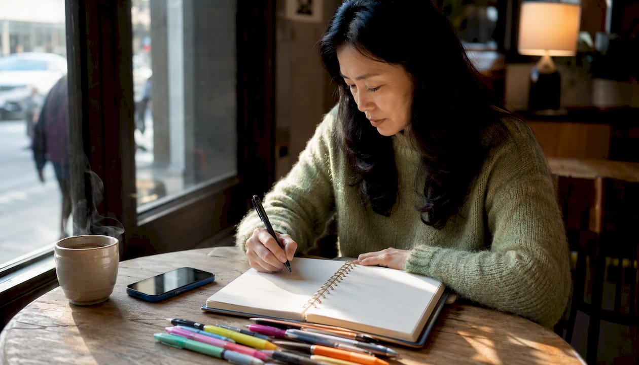 Woman planning day with calendar and planner