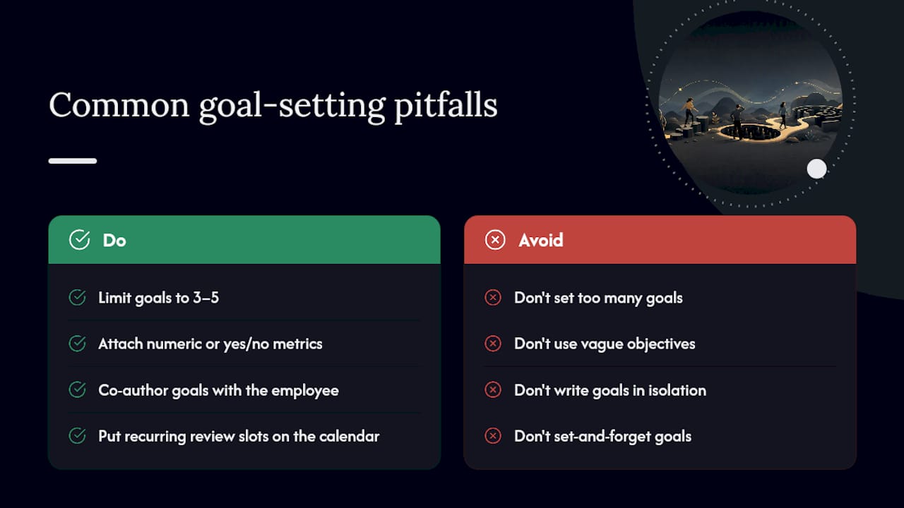 Icons summarizing common goal-setting pitfalls