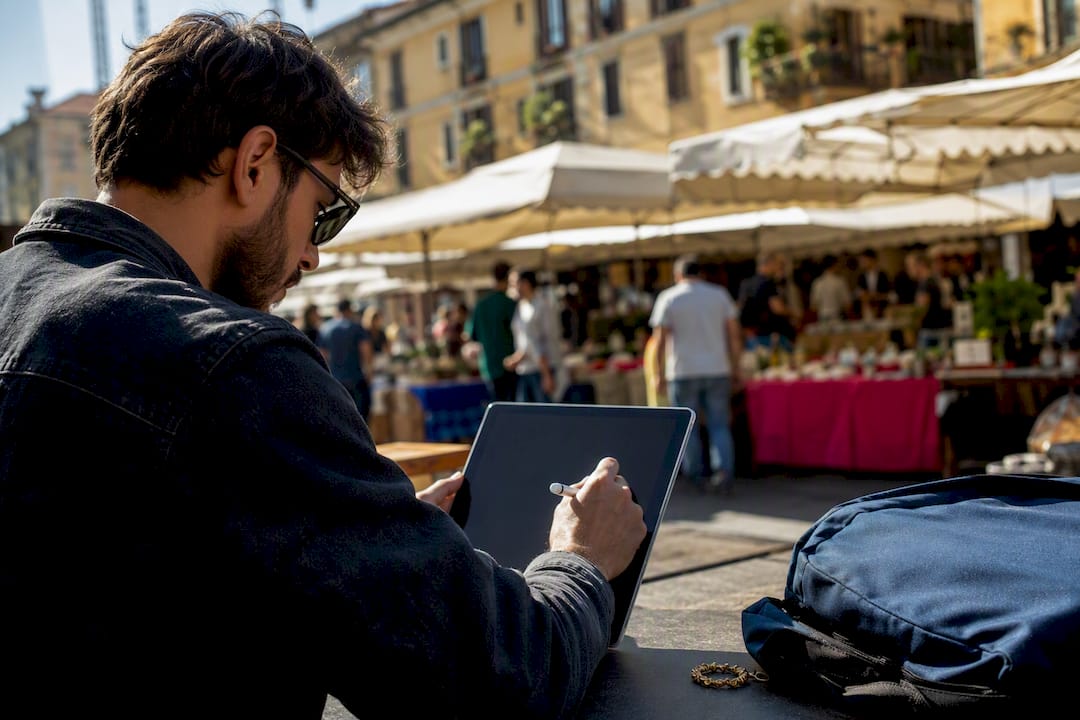 Hands writing SMART objectives on tablet