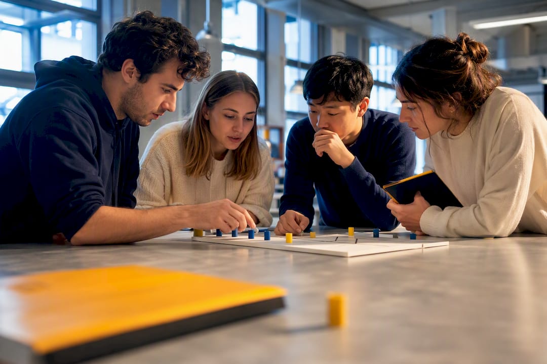 Students collaborating on an experimental task