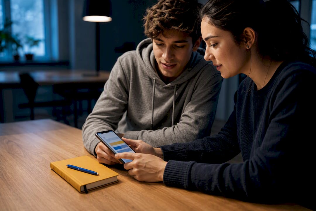 Young professionals reviewing shared work objectives
