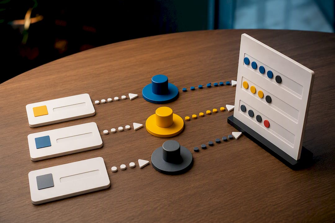 Tasks moving through an ownership tracking workflow